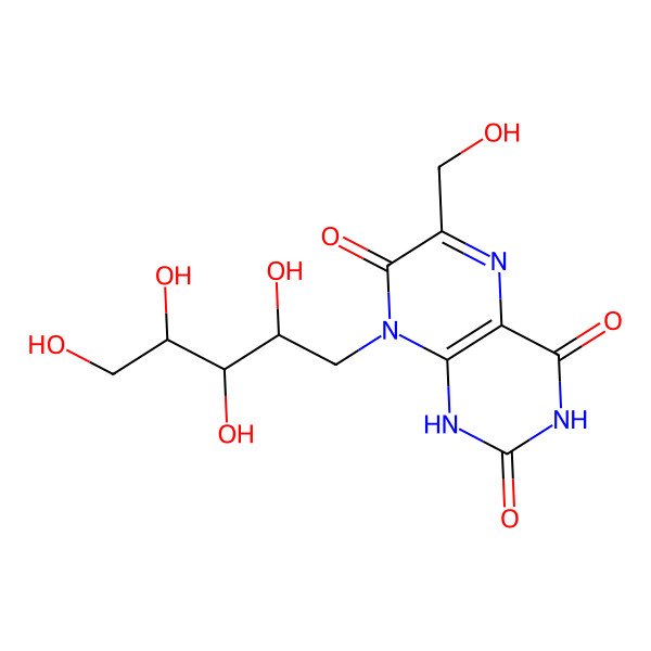 2D Structure of 6-(hydroxymethyl)-8-[(2R,3R,4S)-2,3,4,5-tetrahydroxypentyl]-1H-pteridine-2,4,7-trione