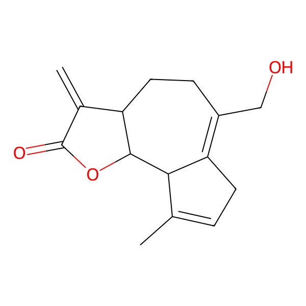 2D Structure of 6-(Hydroxymethyl)-9-methyl-3-methylidene-3a,4,5,7,9a,9b-hexahydroazuleno[4,5-b]furan-2-one
