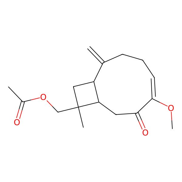 2D Structure of (6-Methoxy-10-methyl-2-methylidene-7-oxo-10-bicyclo[7.2.0]undec-5-enyl)methyl acetate