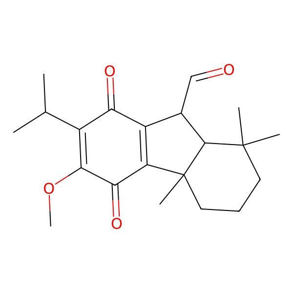 2D Structure of 6-methoxy-1,1,4a-trimethyl-5,8-dioxo-7-propan-2-yl-3,4,9,9a-tetrahydro-2H-fluorene-9-carbaldehyde