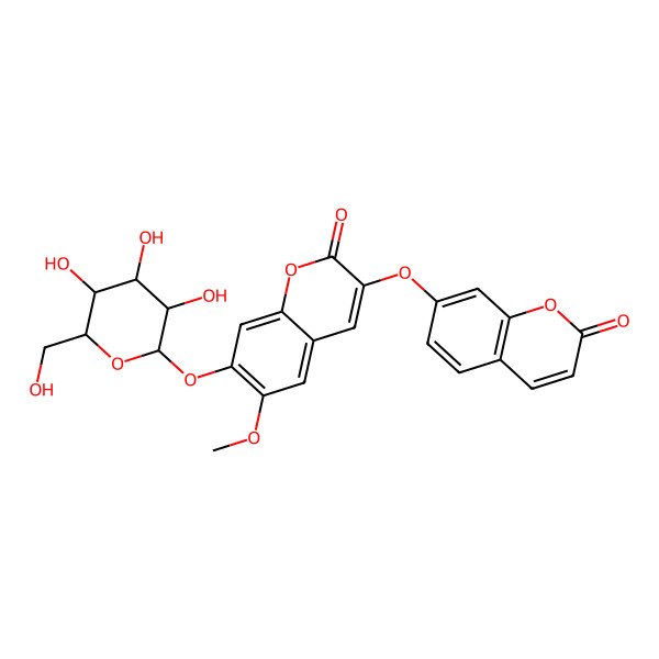 2D Structure of 6-Methoxy-3-(2-oxochromen-7-yl)oxy-7-[3,4,5-trihydroxy-6-(hydroxymethyl)oxan-2-yl]oxychromen-2-one