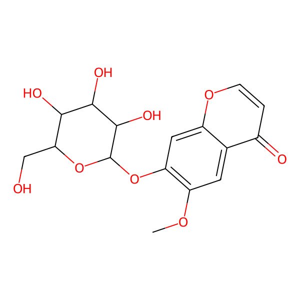 2D Structure of 6-methoxy-7-[(2S,3R,4S,5S,6R)-3,4,5-trihydroxy-6-(hydroxymethyl)oxan-2-yl]oxychromen-4-one