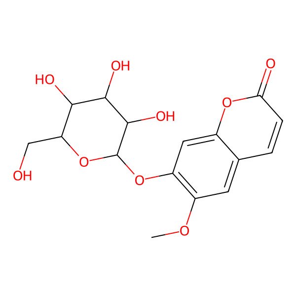 2D Structure of 6-methoxy-7-[(2S,3S,4R,5R,6S)-3,4,5-trihydroxy-6-(hydroxymethyl)oxan-2-yl]oxychromen-2-one