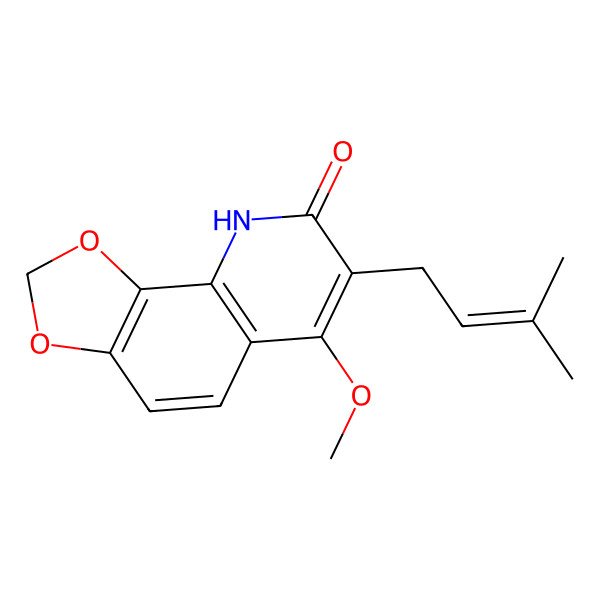 2D Structure of 6-Methoxy-7-(3-methyl-2-buten-1-yl)-1,3-dioxolo[4,5-h]quinolin-8(9H)-one