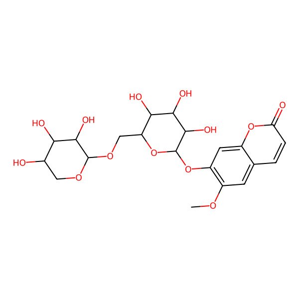 2D Structure of 6-Methoxy-7-(6-O-beta-D-xylopyranosyl-beta-D-glucopyranosyloxy)-2H-1-benzopyran-2-one 2D Structure of 6-Methoxy-7-(6-O-beta-D-xylopyranosyl-beta-D-glucopyranosyloxy)-2H-1-benzopyran-2-one