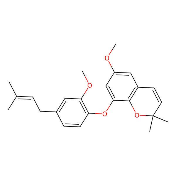 2D Structure of 6-Methoxy-8-(2-methoxy-4-(3-methyl-2-butenyl)phenoxy)-2,2-dimethyl-2H-1-benzopyran