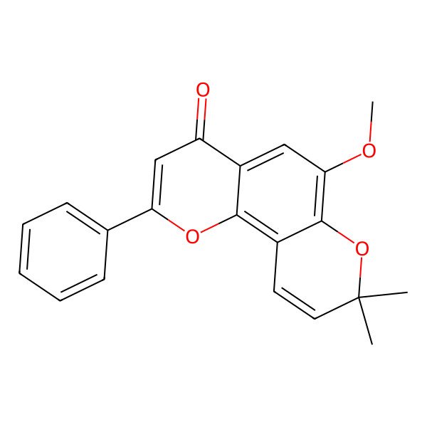 2D Structure of 6-Methoxy-8,8-dimethyl-2-phenylpyrano[2,3-h]chromen-4-one
