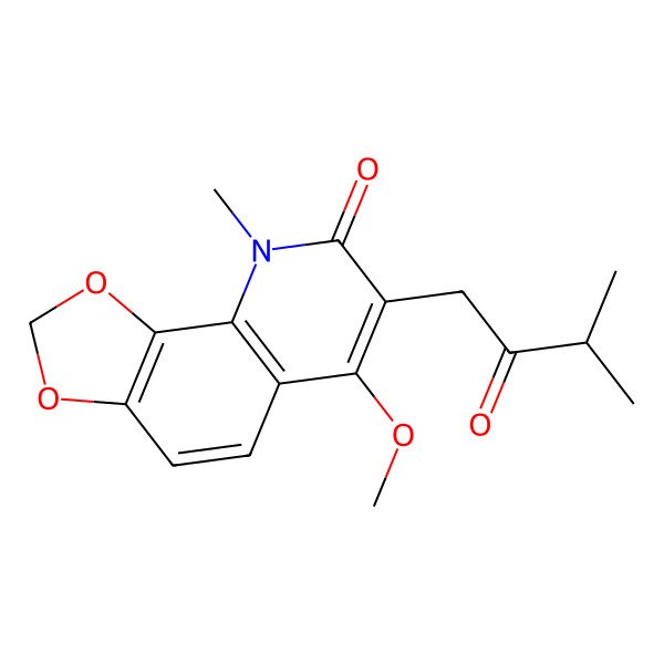 2D Structure of 6-Methoxy-9-methyl-7-(3-methyl-2-oxobutyl)-[1,3]dioxolo[4,5-h]quinolin-8-one