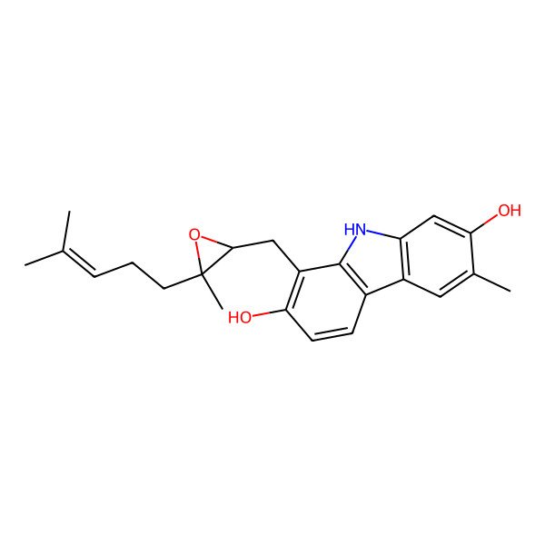 2D Structure of 6-methyl-1-[[(2S,3S)-3-methyl-3-(4-methylpent-3-enyl)oxiran-2-yl]methyl]-9H-carbazole-2,7-diol