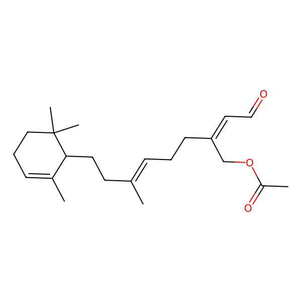 2D Structure of [6-Methyl-2-(2-oxoethylidene)-8-(2,6,6-trimethylcyclohex-2-en-1-yl)oct-5-enyl] acetate