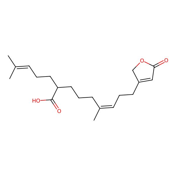 2D Structure of 6-methyl-2-(4-methylpent-3-enyl)-9-(5-oxo-2H-furan-3-yl)non-6-enoic acid 2D Structure of 6-methyl-2-(4-methylpent-3-enyl)-9-(5-oxo-2H-furan-3-yl)non-6-enoic acid