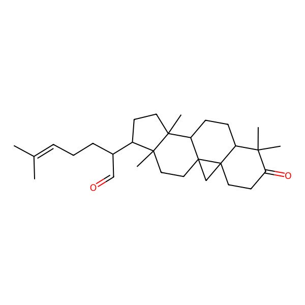2D Structure of 6-Methyl-2-(7,7,12,16-tetramethyl-6-oxo-15-pentacyclo[9.7.0.01,3.03,8.012,16]octadecanyl)hept-5-enal