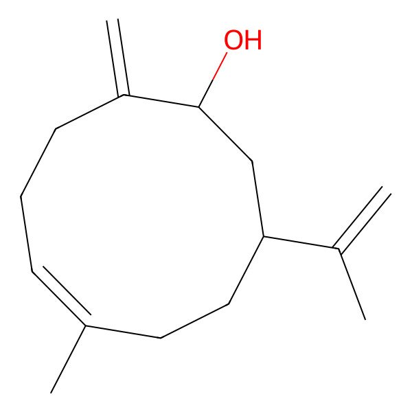 2D Structure of 6-Methyl-2-methylidene-9-prop-1-en-2-ylcyclodec-5-en-1-ol