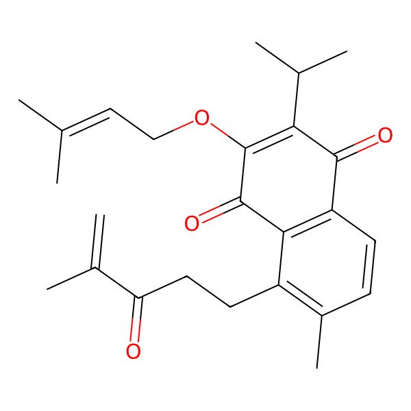 2D Structure of 6-Methyl-3-(3-methylbut-2-enoxy)-5-(4-methyl-3-oxopent-4-enyl)-2-propan-2-ylnaphthalene-1,4-dione