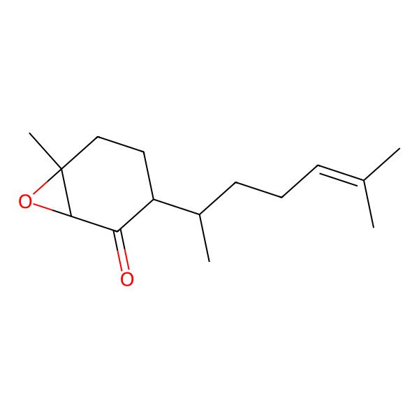 2D Structure of 6-Methyl-3-(6-methylhept-5-en-2-yl)-7-oxabicyclo[4.1.0]heptan-2-one