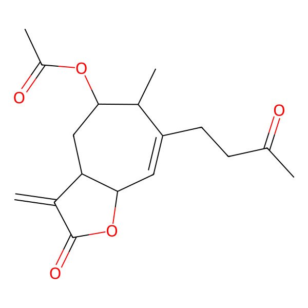 2D Structure of 6-Methyl-3-methylene-2-oxo-7-(3-oxobutyl)-3,3a,4,5,6,8a-hexahydro-2H-cyclohepta(b)furan-5-yl acetate