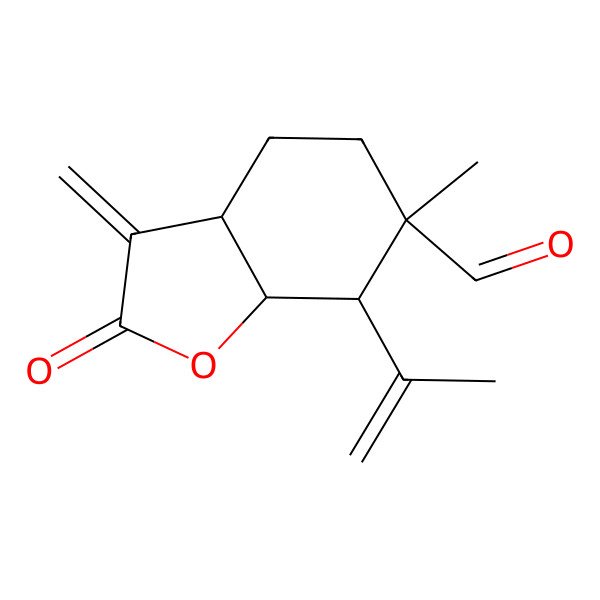 2D Structure of 6-methyl-3-methylidene-2-oxo-7-prop-1-en-2-yl-4,5,7,7a-tetrahydro-3aH-1-benzofuran-6-carbaldehyde