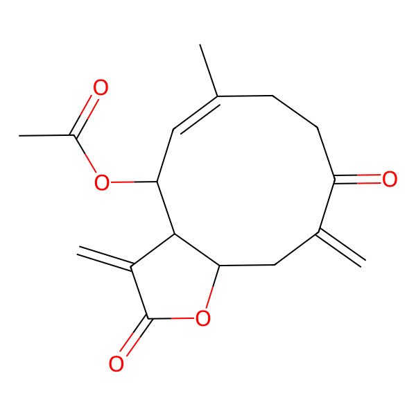 2D Structure of (6-Methyl-3,10-dimethylidene-2,9-dioxo-3a,4,7,8,11,11a-hexahydrocyclodeca[b]furan-4-yl) acetate