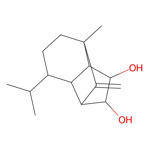 2D Structure of 6-Methyl-7-methylidene-3-propan-2-yltricyclo[4.4.0.02,8]decane-9,10-diol