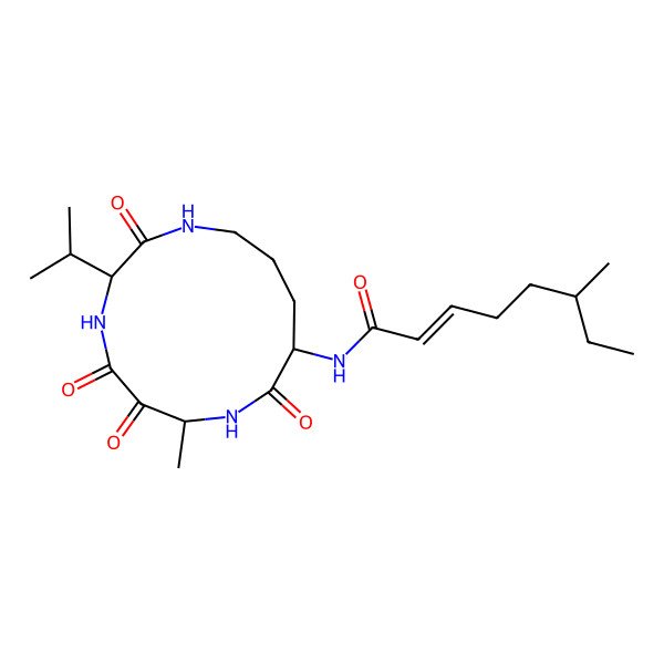 2D Structure of 6-methyl-N-(7-methyl-2,5,6,9-tetraoxo-3-propan-2-yl-1,4,8-triazacyclotridec-10-yl)oct-2-enamide