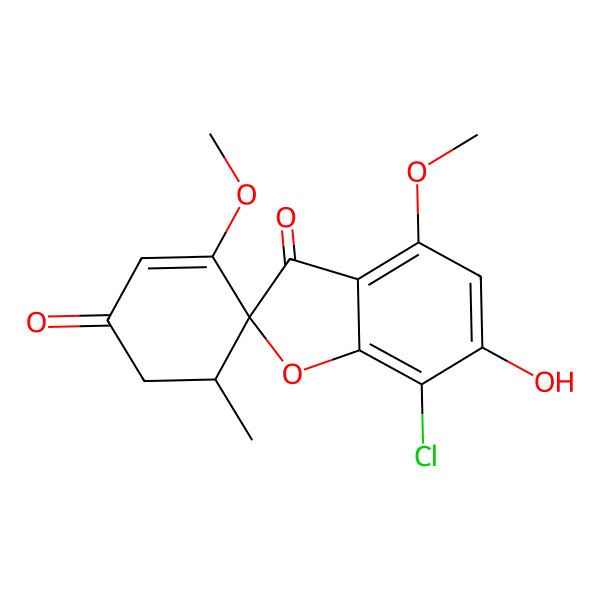 2D Structure of (1'S,6'R)-7-Chloro-6-hydroxy-2',4-dimethoxy-6'-methylspiro(benzofuran-2(3H),1'-(2)cyclohexene)-3,4'-dione