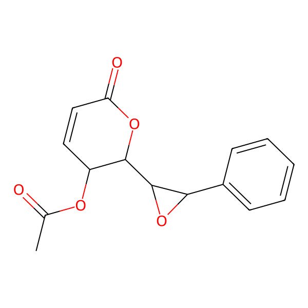 2D Structure of [6-Oxo-2-(3-phenyloxiran-2-yl)-2,3-dihydropyran-3-yl] acetate