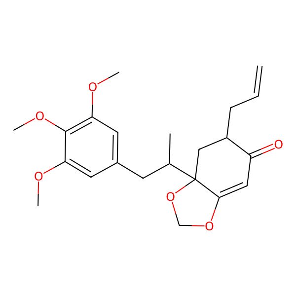 2D Structure of 6-Prop-2-enyl-7a-[1-(3,4,5-trimethoxyphenyl)propan-2-yl]-6,7-dihydro-1,3-benzodioxol-5-one