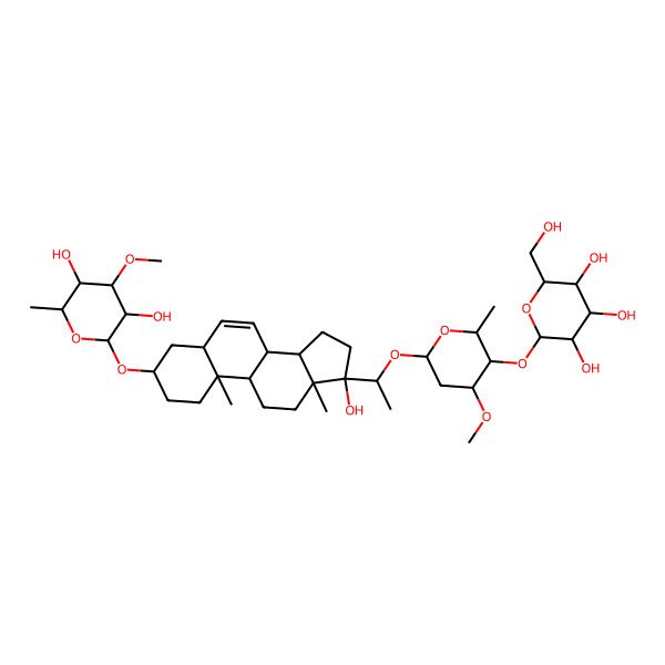 2D Structure of (2S,3R,4S,5S,6R)-2-[(2R,3S,4R,6S)-6-[(1R)-1-[(3S,5R,8R,9S,10S,13S,14S,17R)-3-[(2R,3R,4S,5S,6R)-3,5-dihydroxy-4-methoxy-6-methyloxan-2-yl]oxy-17-hydroxy-10,13-dimethyl-1,2,3,4,5,8,9,11,12,14,15,16-dodecahydrocyclopenta[a]phenanthren-17-yl]ethoxy]-4-methoxy-2-methyloxan-3-yl]oxy-6-(hydroxymethyl)oxane-3,4,5-triol