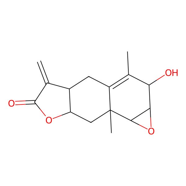 2D Structure of (3R,7R,9R,10R,12S,13S)-13-hydroxy-9,14-dimethyl-4-methylidene-6,11-dioxatetracyclo[7.5.0.03,7.010,12]tetradec-1(14)-en-5-one