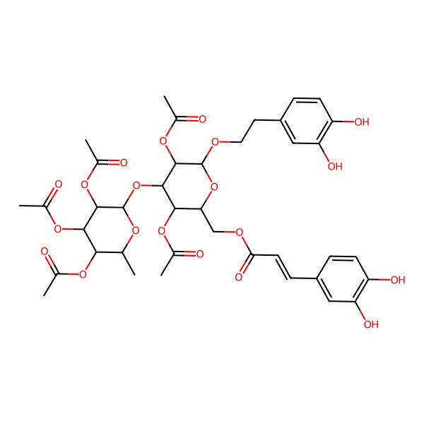 2D Structure of [(2R,3R,4S,5R,6R)-3,5-diacetyloxy-6-[2-(3,4-dihydroxyphenyl)ethoxy]-4-[(2S,3R,4R,5S,6S)-3,4,5-triacetyloxy-6-methyloxan-2-yl]oxyoxan-2-yl]methyl (E)-3-(3,4-dihydroxyphenyl)prop-2-enoate