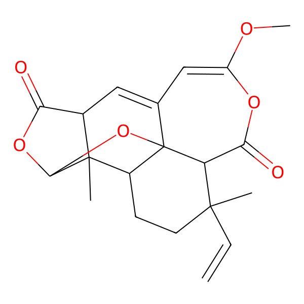 2D Structure of (1S,2R,3S,6R,7S,13R,15S)-6-ethenyl-10-methoxy-2,6-dimethyl-9,14,16-trioxapentacyclo[10.5.1.02,15.03,13.07,13]octadeca-10,12(18)-diene-8,17-dione