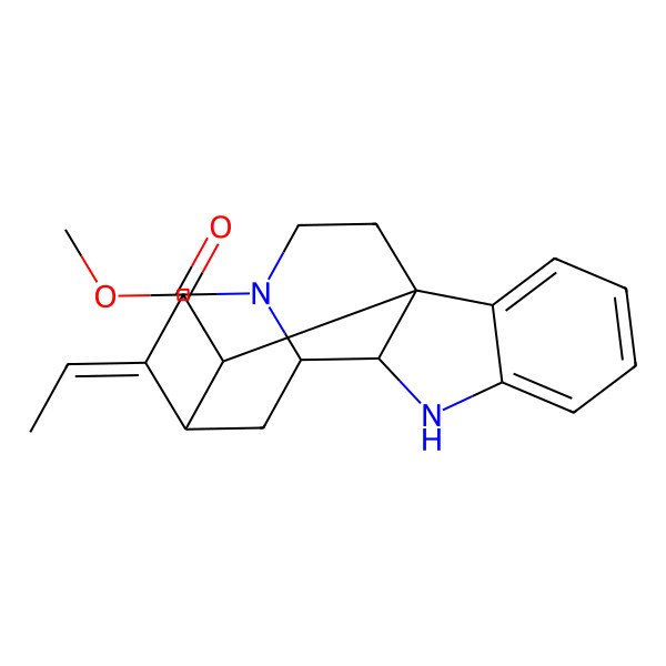 2D Structure of methyl (1R,9R,10S,12R,13E,18R)-13-ethylidene-8,15-diazapentacyclo[10.5.1.01,9.02,7.010,15]octadeca-2,4,6-triene-18-carboxylate