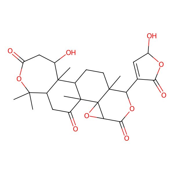2D Structure of 13-hydroxy-7-(2-hydroxy-5-oxo-2H-furan-4-yl)-1,8,12,17,17-pentamethyl-3,6,16-trioxapentacyclo[9.9.0.02,4.02,8.012,18]icosane-5,15,20-trione