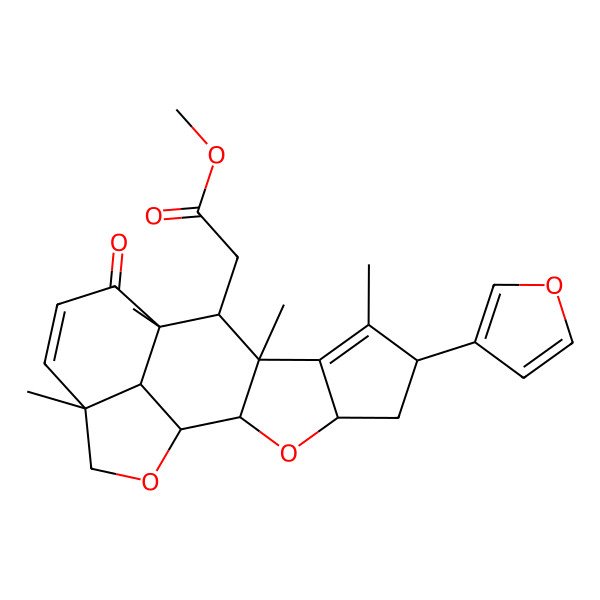 2D Structure of methyl 2-[(1R,2S,4S,6R,9R,10S,11R,15R,18S)-6-(furan-3-yl)-7,9,11,15-tetramethyl-12-oxo-3,17-dioxapentacyclo[9.6.1.02,9.04,8.015,18]octadeca-7,13-dien-10-yl]acetate