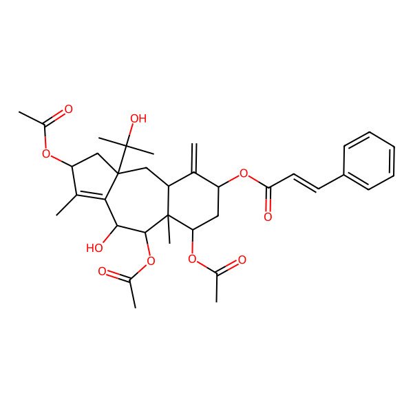 2D Structure of [2,5,6-triacetyloxy-4-hydroxy-10a-(2-hydroxypropan-2-yl)-3,5a-dimethyl-9-methylidene-2,4,5,6,7,8,9a,10-octahydro-1H-benzo[f]azulen-8-yl] 3-phenylprop-2-enoate