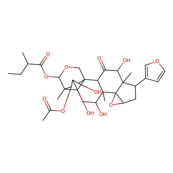 2D Structure of [(1S,2R,4R,5S,6R,8R,10S,11S,12S,14R,15R,16S,19R,20S,21R)-21-acetyloxy-6-(furan-3-yl)-4,12,19,20-tetrahydroxy-5,11,15-trimethyl-3-oxo-9,17-dioxahexacyclo[13.3.3.01,14.02,11.05,10.08,10]henicosan-16-yl] (2R)-2-methylbutanoate