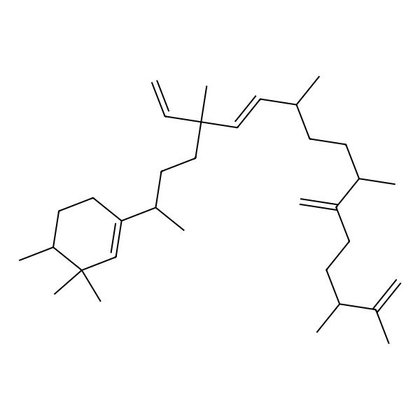 2D Structure of (4R)-1-[(2R,5S,6E,8S,11R,15R)-5-ethenyl-5,8,11,15,16-pentamethyl-12-methylideneheptadeca-6,16-dien-2-yl]-3,3,4-trimethylcyclohexene
