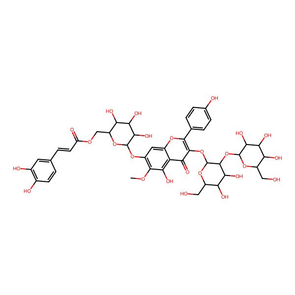 2D Structure of [6-[3-[4,5-Dihydroxy-6-(hydroxymethyl)-3-[3,4,5-trihydroxy-6-(hydroxymethyl)oxan-2-yl]oxyoxan-2-yl]oxy-5-hydroxy-2-(4-hydroxyphenyl)-6-methoxy-4-oxochromen-7-yl]oxy-3,4,5-trihydroxyoxan-2-yl]methyl 3-(3,4-dihydroxyphenyl)prop-2-enoate