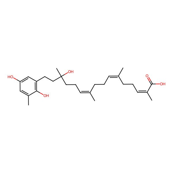 2D Structure of (2E,6E,10E,14R)-16-(2,5-dihydroxy-3-methylphenyl)-14-hydroxy-2,6,10,14-tetramethylhexadeca-2,6,10-trienoic acid