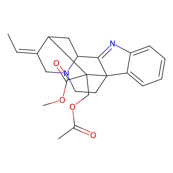 2D Structure of methyl (1S,10S,12S,13E,18S)-18-(acetyloxymethyl)-13-ethylidene-8,15-diazapentacyclo[10.5.1.01,9.02,7.010,15]octadeca-2,4,6,8-tetraene-18-carboxylate