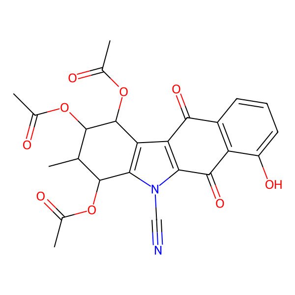 2D Structure of [(1S,2S,3S,4S)-1,4-diacetyloxy-5-cyano-7-hydroxy-3-methyl-6,11-dioxo-1,2,3,4-tetrahydrobenzo[b]carbazol-2-yl] acetate