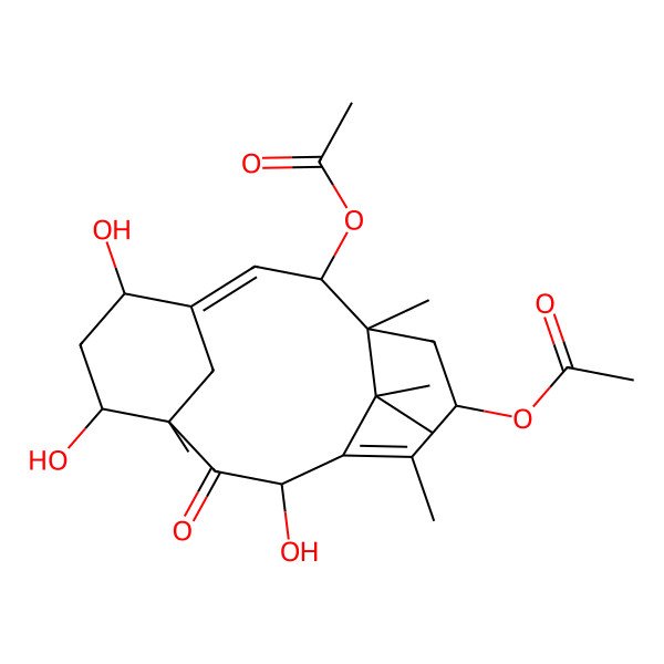 2D Structure of [(1E,3R,4R,6S,9R,11S,12S,14R)-3-acetyloxy-9,12,14-trihydroxy-4,7,11,16,16-pentamethyl-10-oxo-6-tricyclo[9.3.1.14,8]hexadeca-1,7-dienyl] acetate