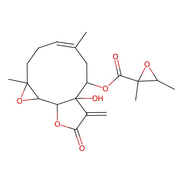 2D Structure of [(1R,2R,4S,7E,10R,11S)-11-hydroxy-4,8-dimethyl-12-methylidene-13-oxo-3,14-dioxatricyclo[9.3.0.02,4]tetradec-7-en-10-yl] (2S,3R)-2,3-dimethyloxirane-2-carboxylate
