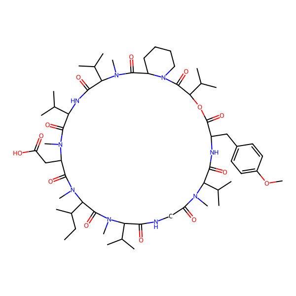 2D Structure of cyclo[DL-N(Me)Asp-DL-N(Me)xiIle-DL-N(Me)Val-Gly-DL-N(Me)Val-DL-Tyr(Me)-DL-OVal-DL-Pip-DL-N(Me)Val-DL-Val]