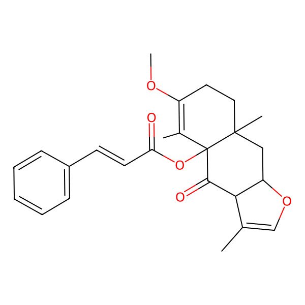 2D Structure of [(3aS,4aS,8aR,9aR)-6-methoxy-3,5,8a-trimethyl-4-oxo-7,8,9,9a-tetrahydro-3aH-benzo[f][1]benzofuran-4a-yl] (E)-3-phenylprop-2-enoate