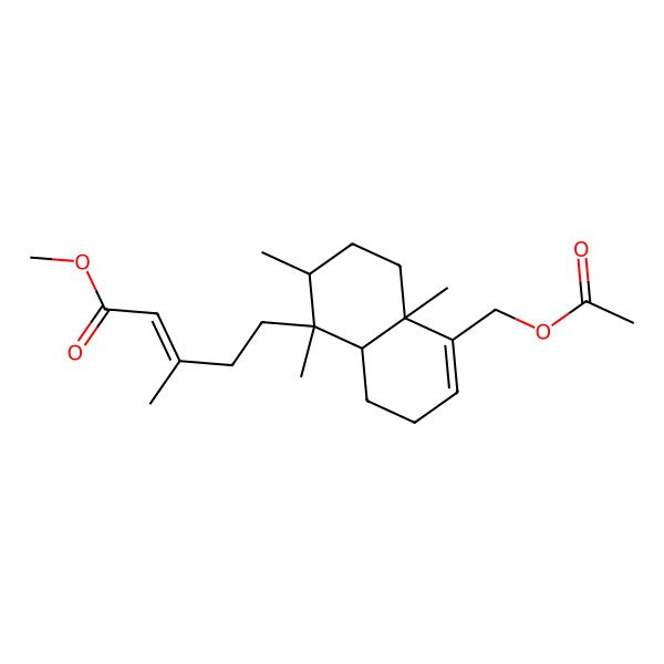 2D Structure of methyl (E)-5-[(1S,2R,4aS,8aR)-5-(acetyloxymethyl)-1,2,4a-trimethyl-2,3,4,7,8,8a-hexahydronaphthalen-1-yl]-3-methylpent-2-enoate