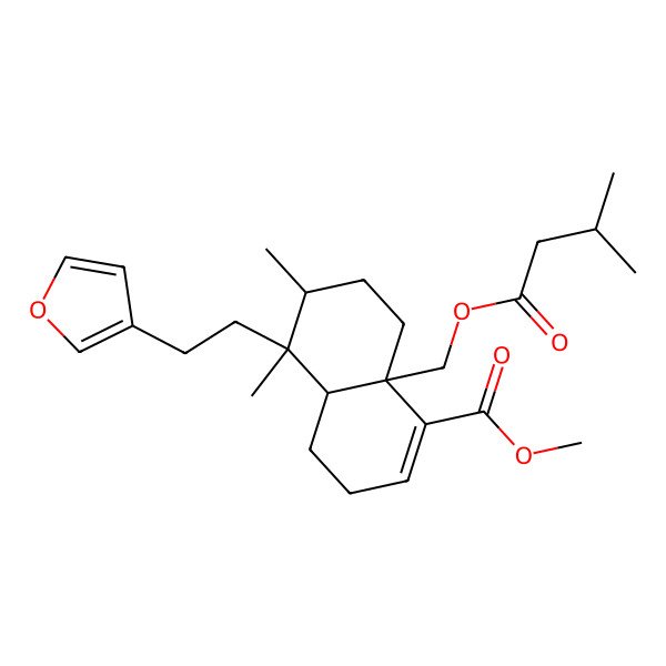 2D Structure of Methyl 5-[2-(furan-3-yl)ethyl]-5,6-dimethyl-8a-(3-methylbutanoyloxymethyl)-3,4,4a,6,7,8-hexahydronaphthalene-1-carboxylate