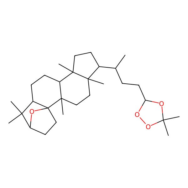 2D Structure of (1S,2S,5R,6R,9S,10S,13R,15R)-6-[(2S)-4-[(3R)-5,5-dimethyl-1,2,4-trioxolan-3-yl]butan-2-yl]-2,5,9,14,14-pentamethyl-18-oxapentacyclo[13.2.1.01,13.02,10.05,9]octadecane