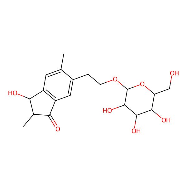 2D Structure of 3-Hydroxy-2,5-dimethyl-6-[2-[3,4,5-trihydroxy-6-(hydroxymethyl)oxan-2-yl]oxyethyl]-2,3-dihydroinden-1-one