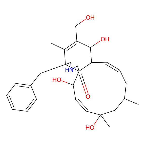2D Structure of (1R,2R,3E,5R,7S,9E,11R,12S,15R,16S)-16-benzyl-2,5,12-trihydroxy-13-(hydroxymethyl)-5,7,14-trimethyl-17-azatricyclo[9.7.0.01,15]octadeca-3,9,13-trien-18-one